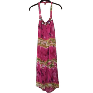 Grifflin Paris Embellished Tie Dye Print Halter Dress S Resortwear Vacation